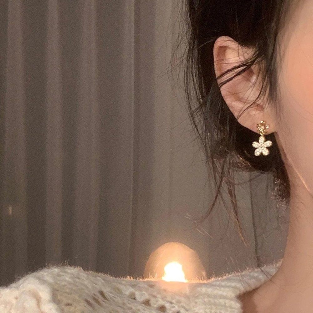 NEW Silver Gold Cute Zircon Flower Earrings